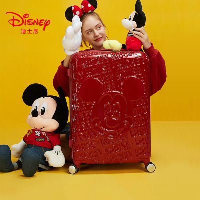 迪士尼24寸ins网红行李箱女小型20密码拉杆箱旅行箱红色结婚箱子
