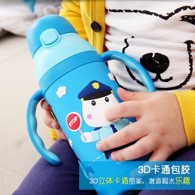 小比咔儿童保温杯带手柄学生不锈钢便携水壶婴幼儿宝宝吸管学饮杯