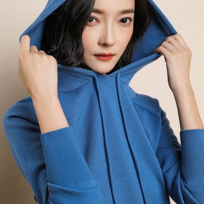 春秋新款针织毛衣女套头连帽宽松韩版打底衫纯色短款长袖卫衣帽衫