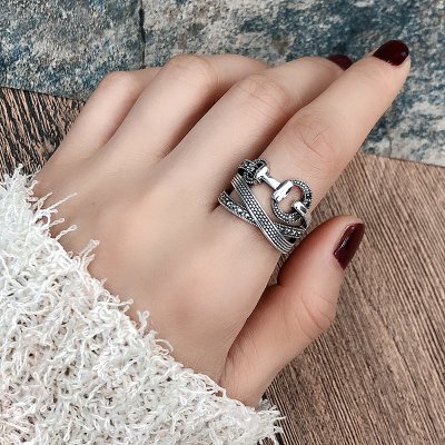 戒指女ins潮韩国时尚个性简约镶钻复古装饰品夸张潮人欧美食指环