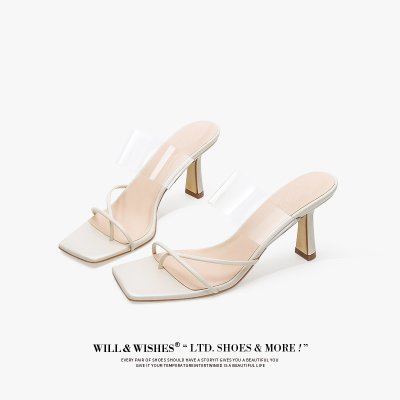 WILLWISHES 王玎女鞋 2022新款时尚透明高跟鞋一字带细跟凉鞋女夏