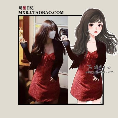 偷偷藏不住赵露思同款红色波点碎花连衣裙女2023夏季新款系带短裙