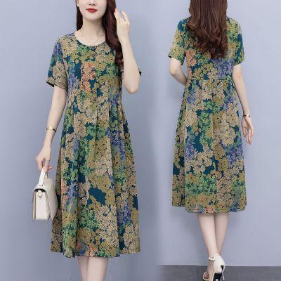中年妈妈真丝桑蚕丝连衣裙女2023夏季大码显瘦减龄高端大气长裙子