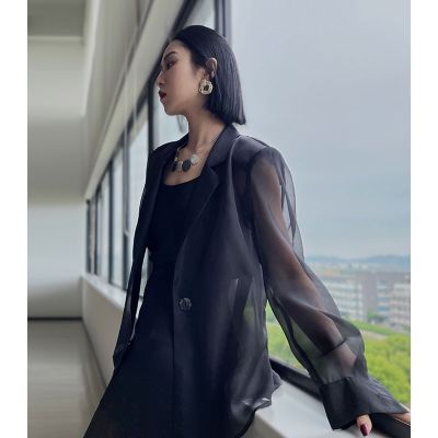 BEAUNEATH.裱里气质水光纱空调衫女夏季薄款微透宽松小西装外套