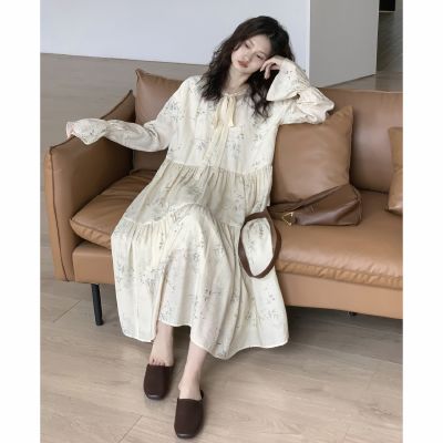 EM八月 新中式碎花雪纺连衣裙秋季2023新款女装高级感长袖裙子