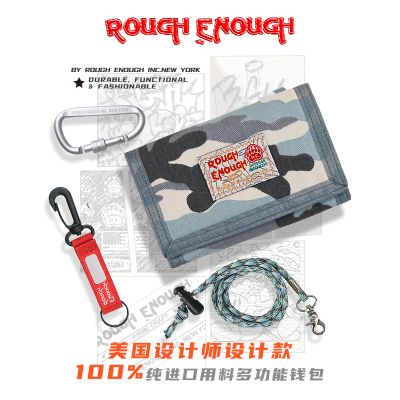 Rough Enough潮牌三折帆布钱包女潮学生短款零钱包卡包男个性收纳