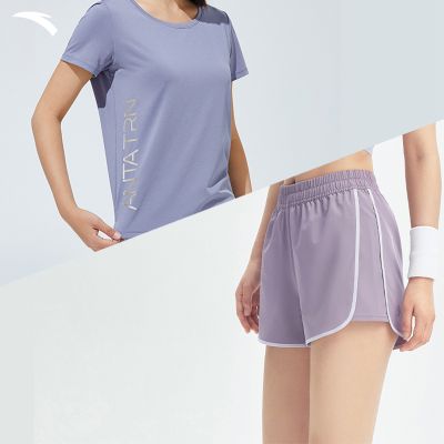 安踏速干短袖T恤短裤女装夏季吸湿透气舒适户外跑步运动修身上衣
