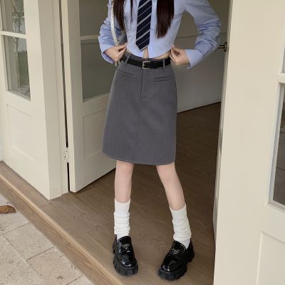 灰色半身裙女大码高腰中长裙遮胯显瘦一步包臀裙春夏百搭a字短裙