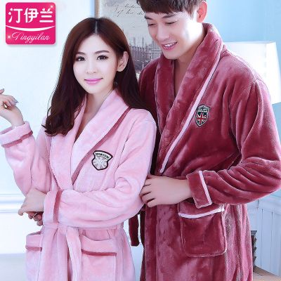 情侣睡袍秋冬浴袍睡衣男女加厚绒法兰绒珊瑚绒家居服浴衣2021新款