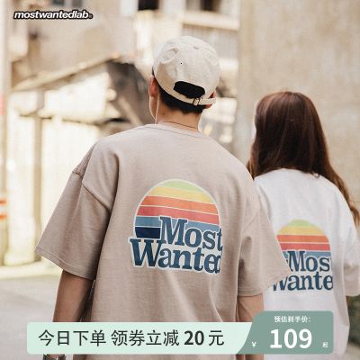 MostwantedLab 四周年定制彩虹印花t恤男宽松新疆棉情侣短袖 MWTD