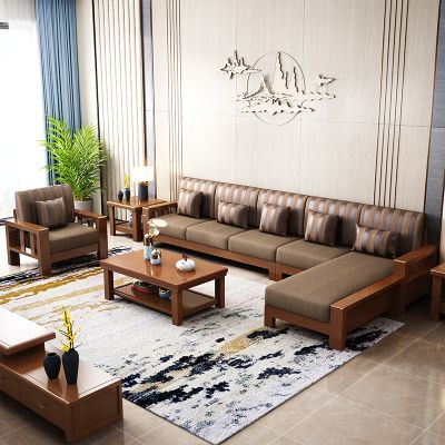 布艺沙发转角贵妃经济小户型客厅家具现代简约新中式实木沙发组合