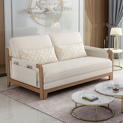 北欧实木沙发床可折叠客厅小户型双人多功能白蜡木坐卧两用沙发床